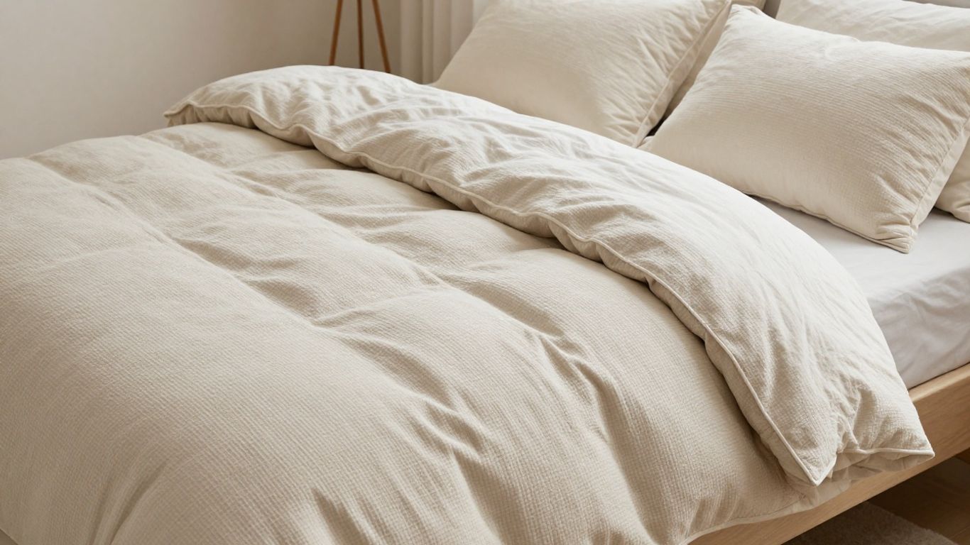 Plush duvet comforter on a neatly made bed.