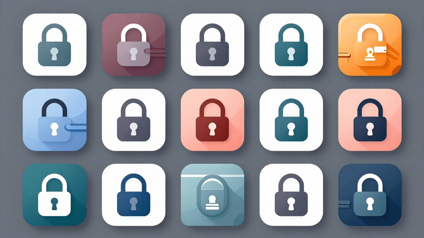 Digital wallet icons with keys and locks.