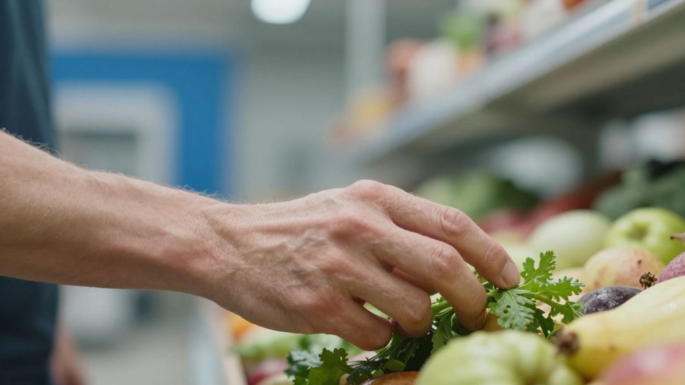 Hände prüfen Lebensmittel in Produktionsanlage