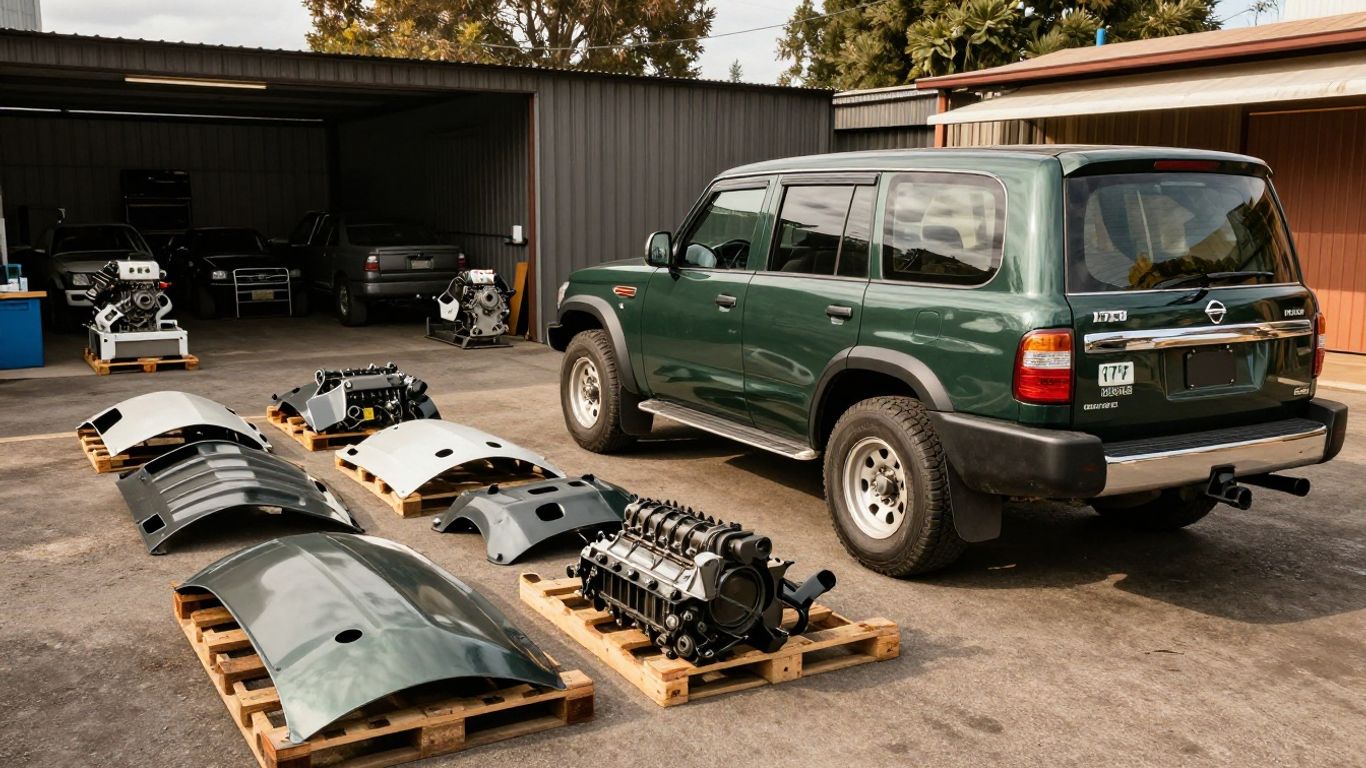 Nissan Patrol parts arranged in a Melbourne yard