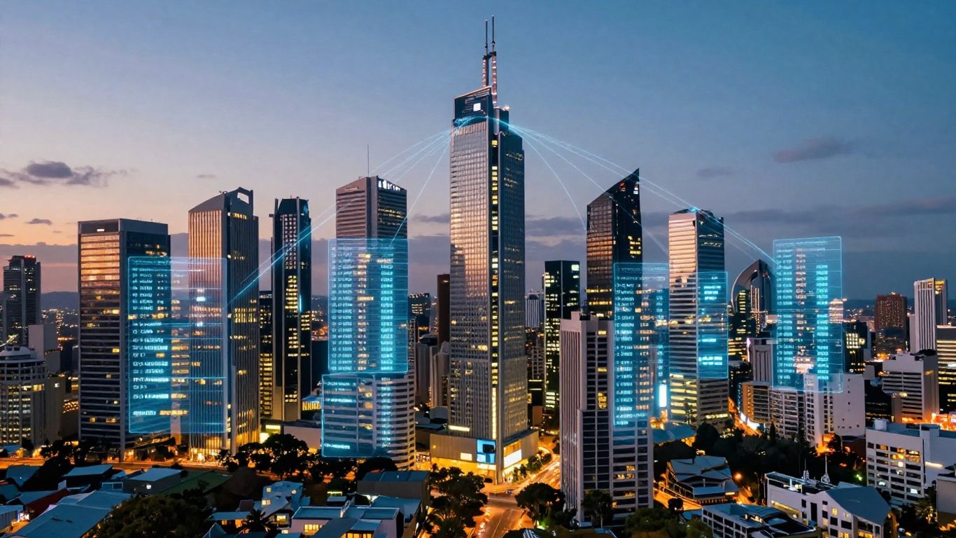 AI and Australian cityscape with property data.