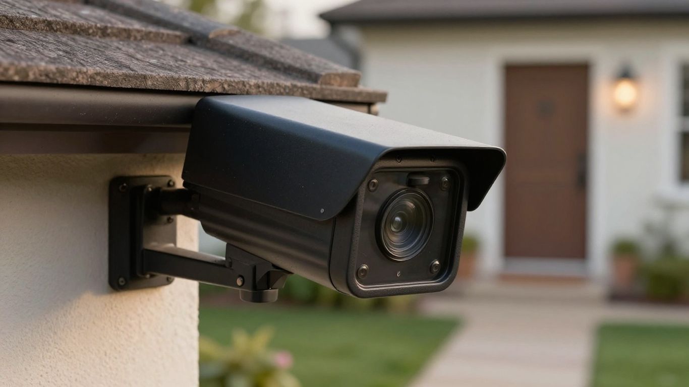 Compact weatherproof camera mounted outside home