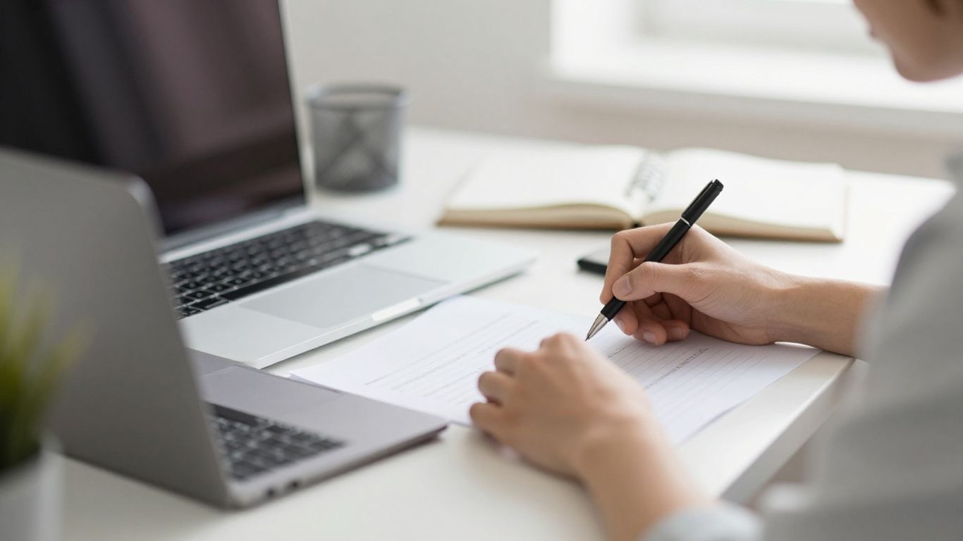 Person working calmly at a desk, focused on one task.
