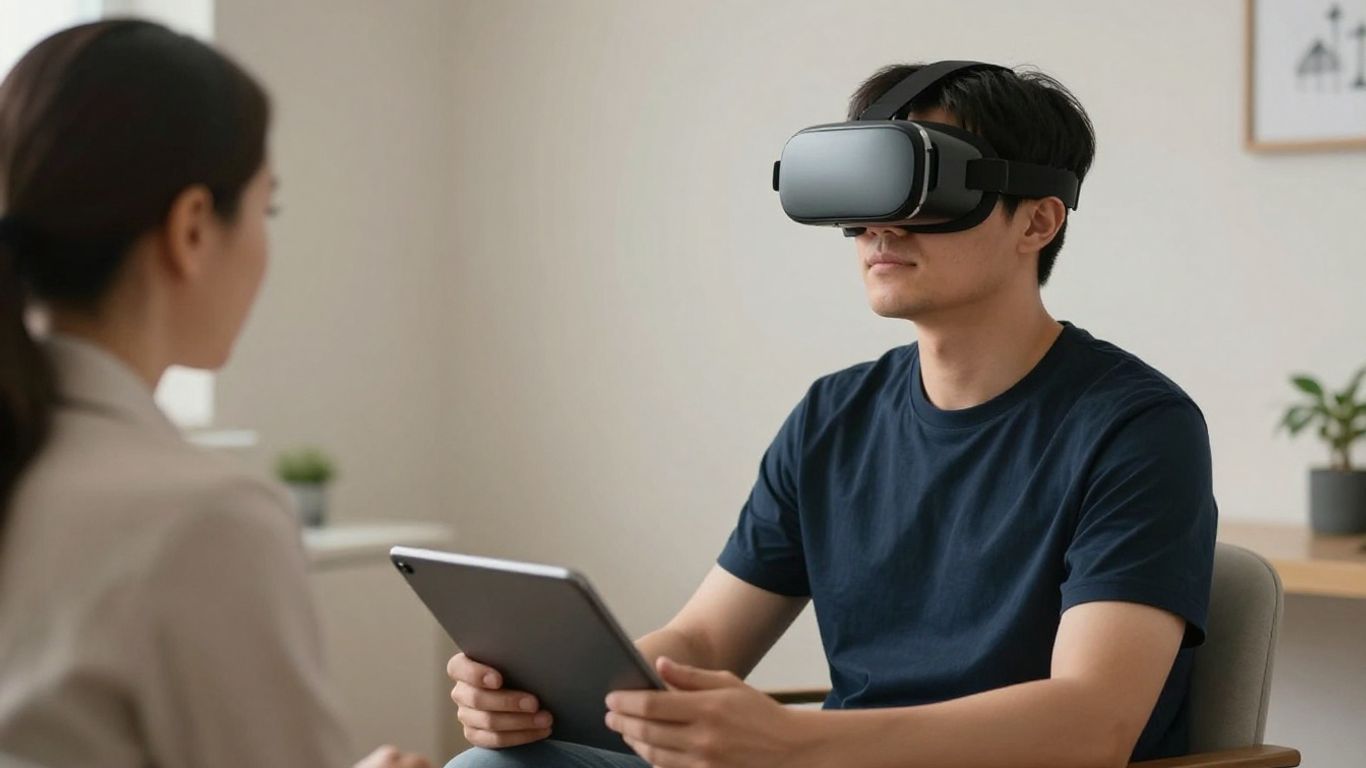 Pessoa em terapia usando óculos de realidade virtual