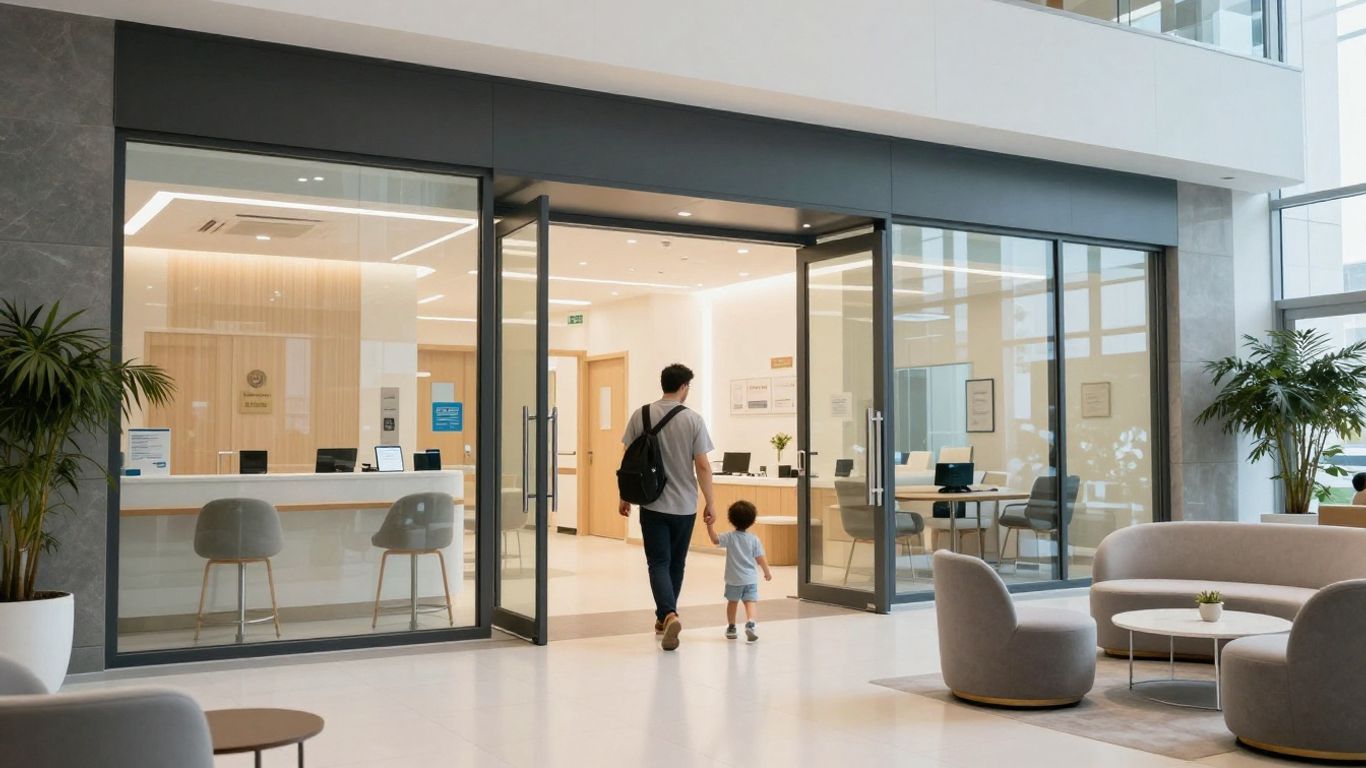 Parent and child arriving at a Dubai clinic