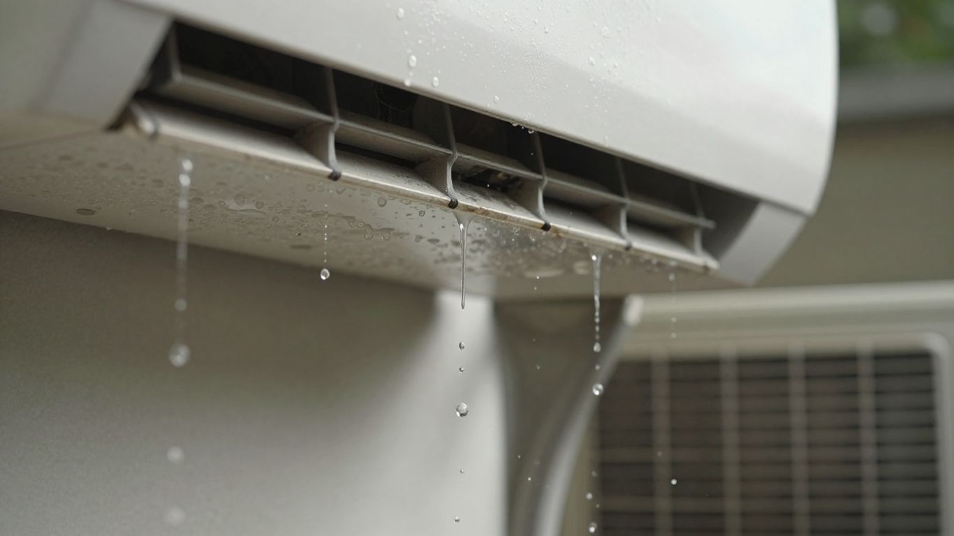 Goutte d'eau tombant de l'unité extérieure d'une climatisation.