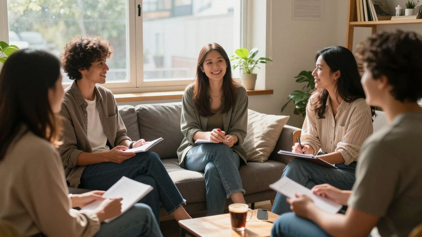 People connecting and building relationships in a warm, inviting setting.