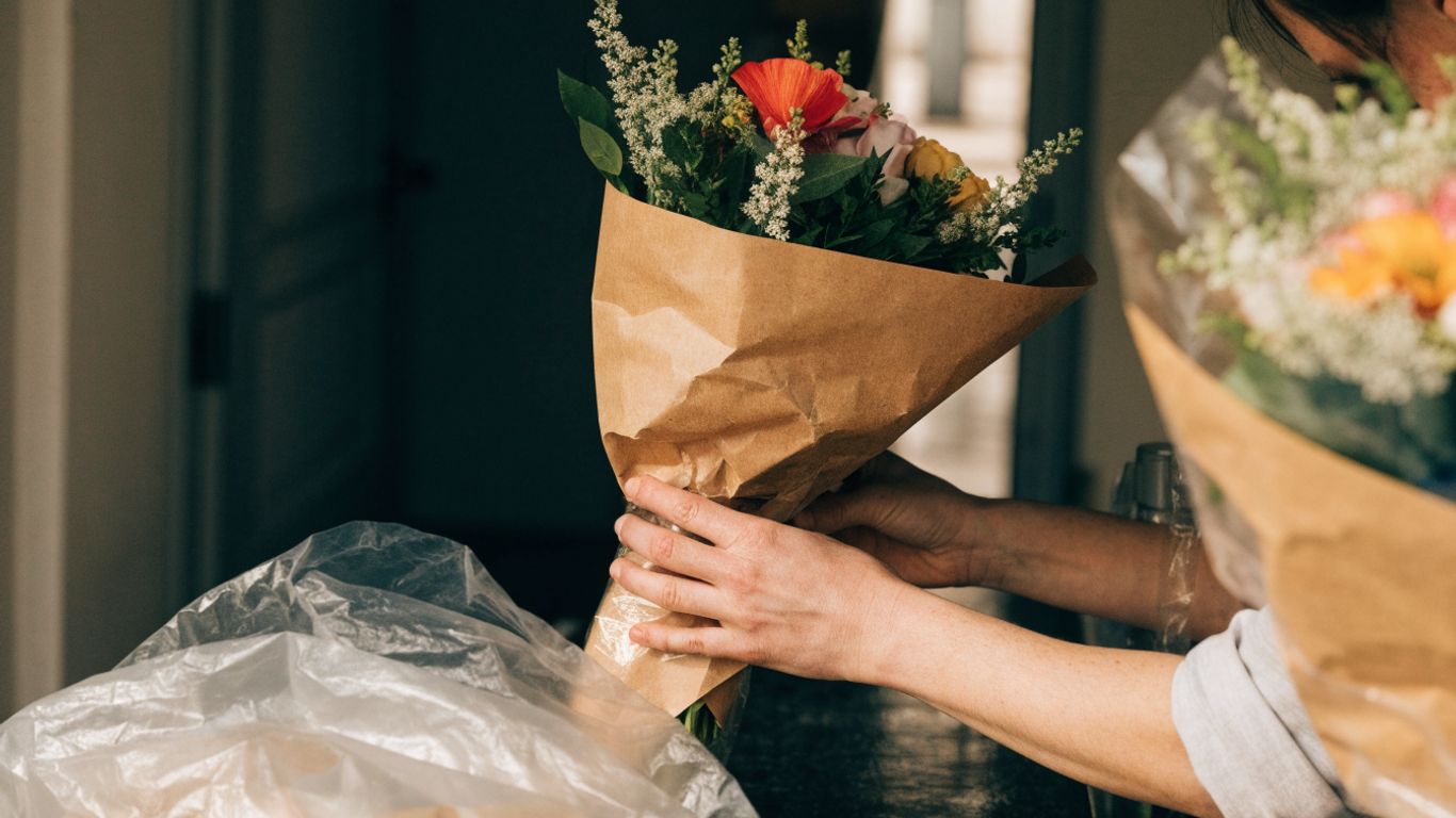 Flower delivery being prepared for a local address
