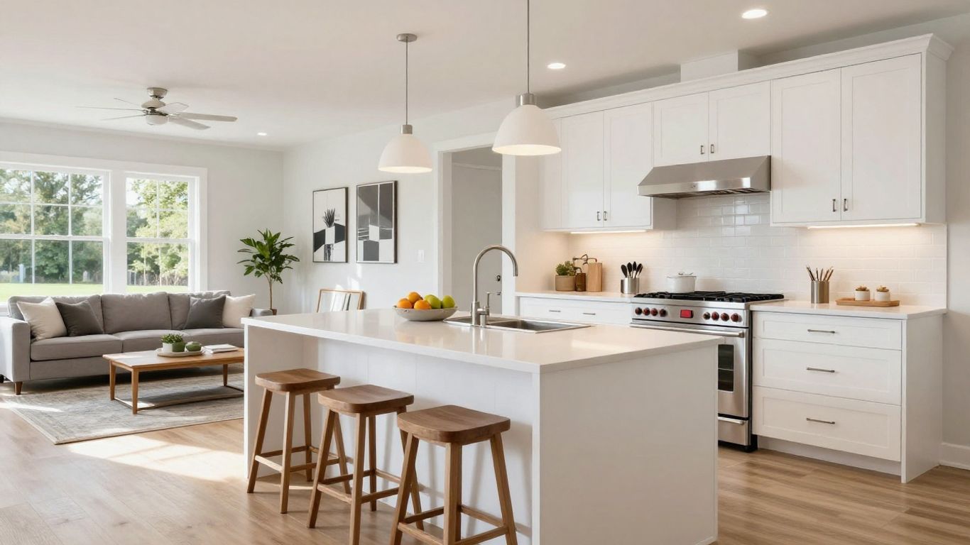 Modern open concept kitchen remodel in Berkeley Lake, Georgia.