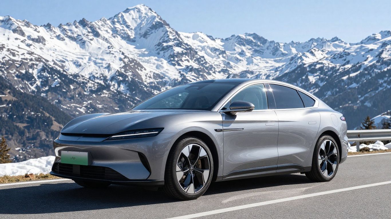 Plug-in Hybrid Auto auf Schweizer Bergstraße