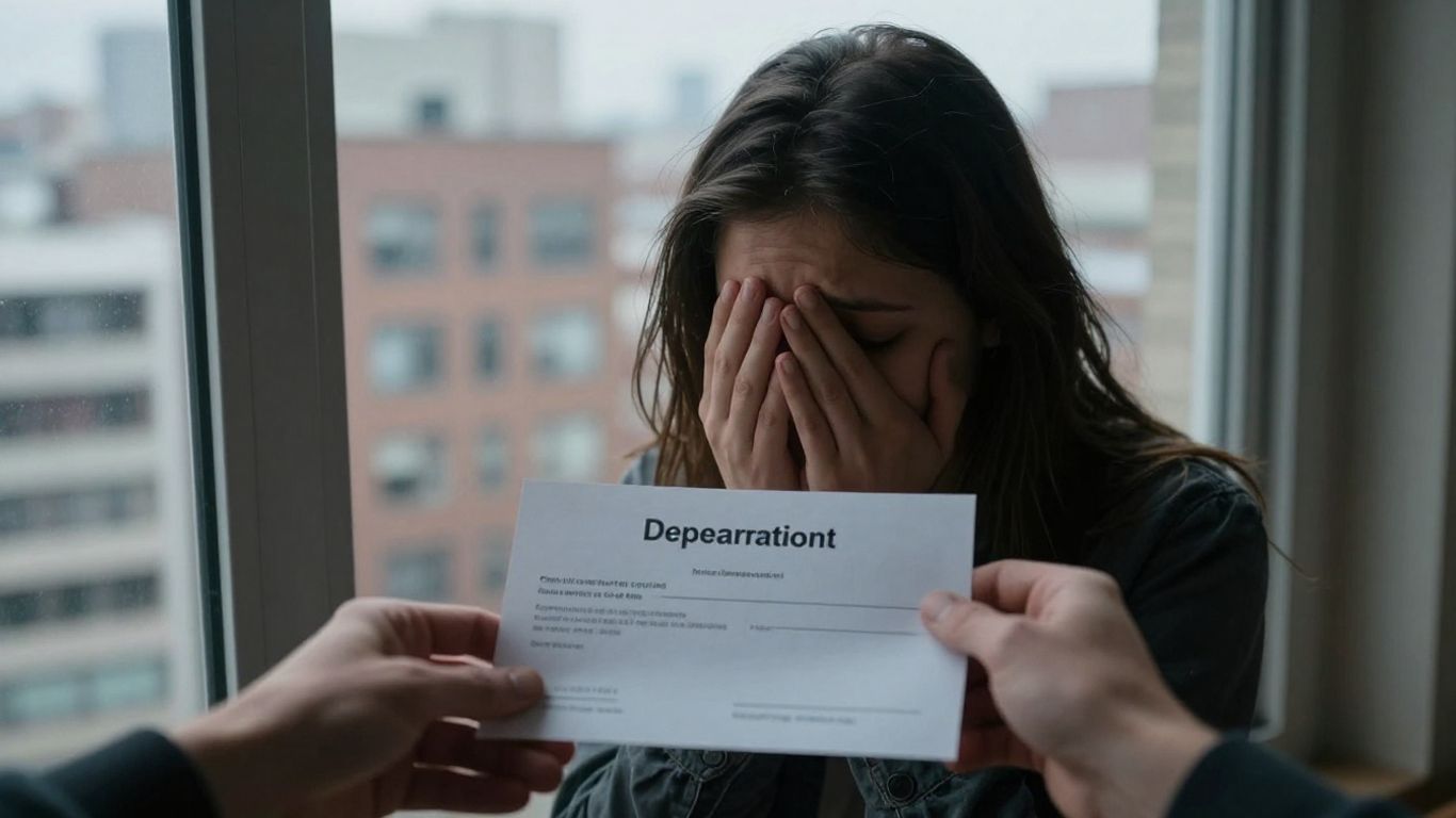 Persona preocupada con carta de deportación, buscando ayuda.