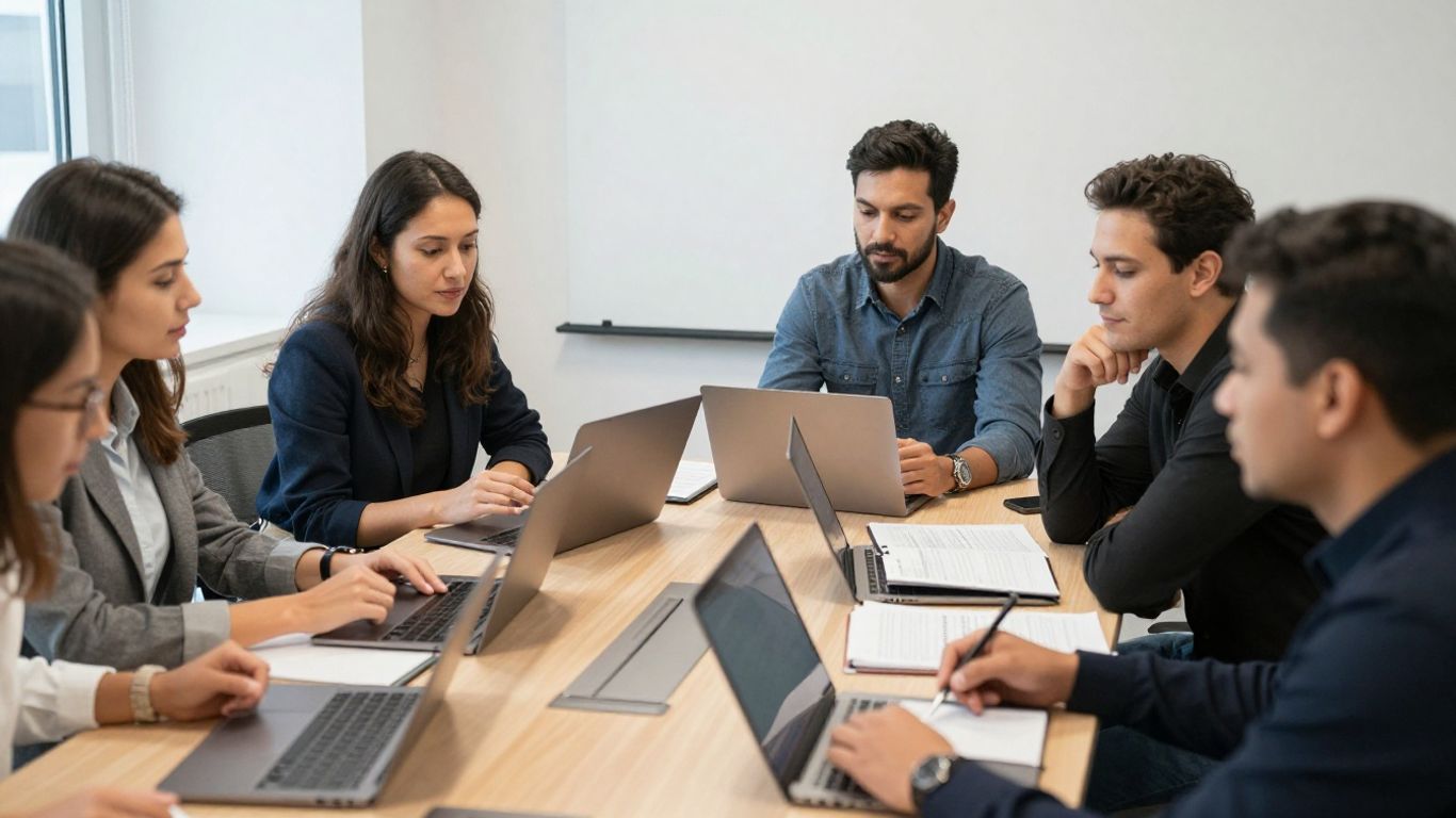 Colleagues discussing a cross-cultural work plan