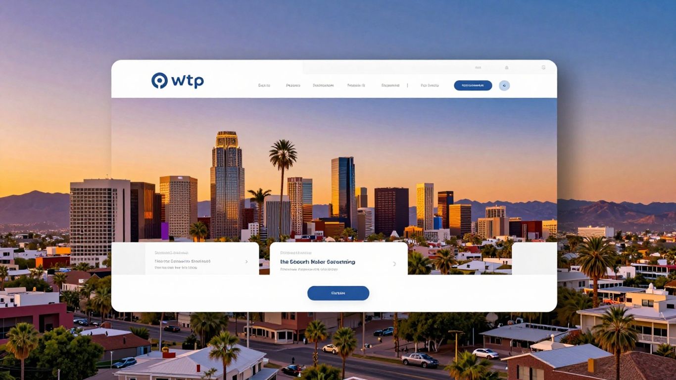 Phoenix skyline with abstract website design elements.