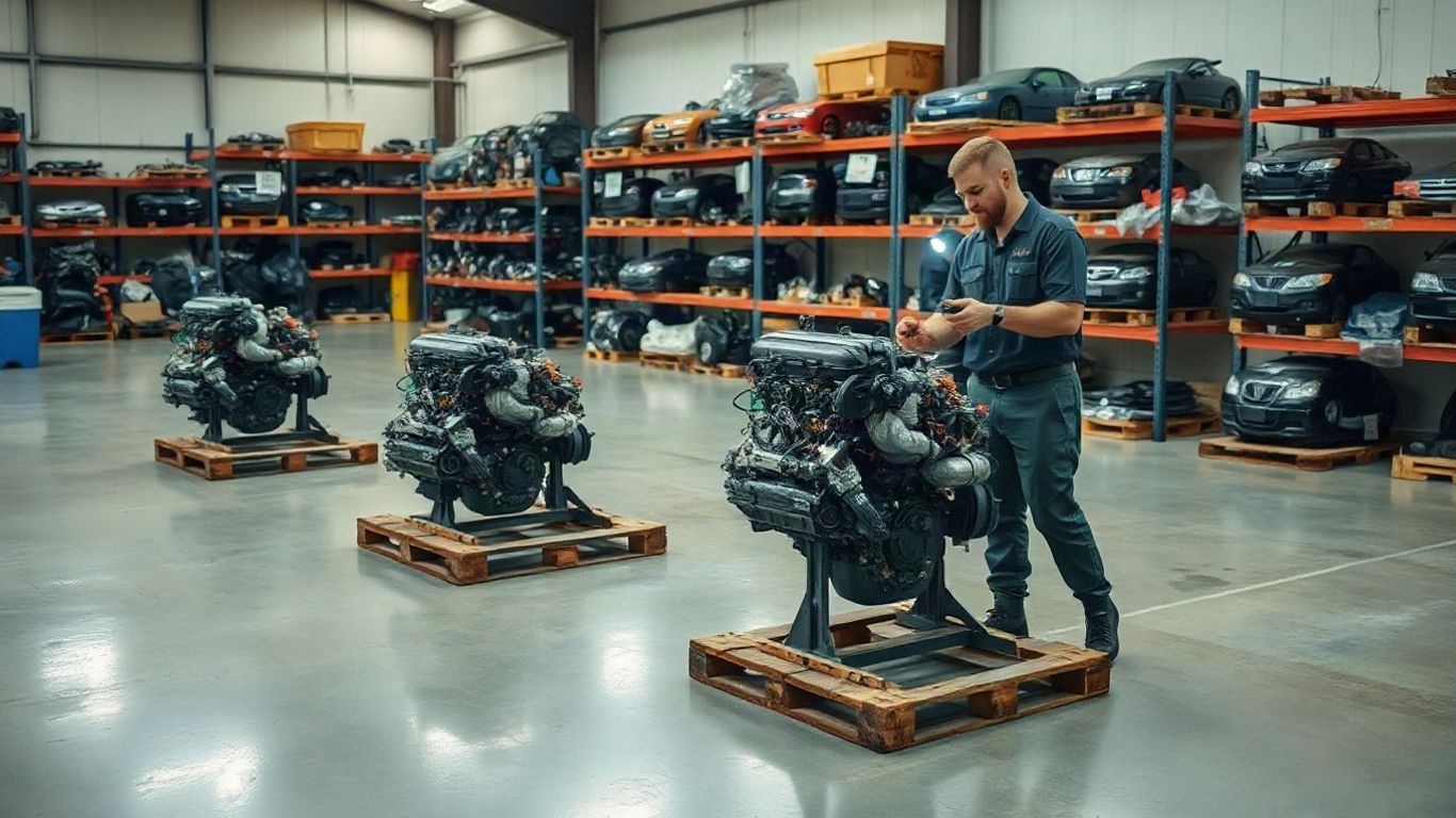 Used engine inspected in auto workshop