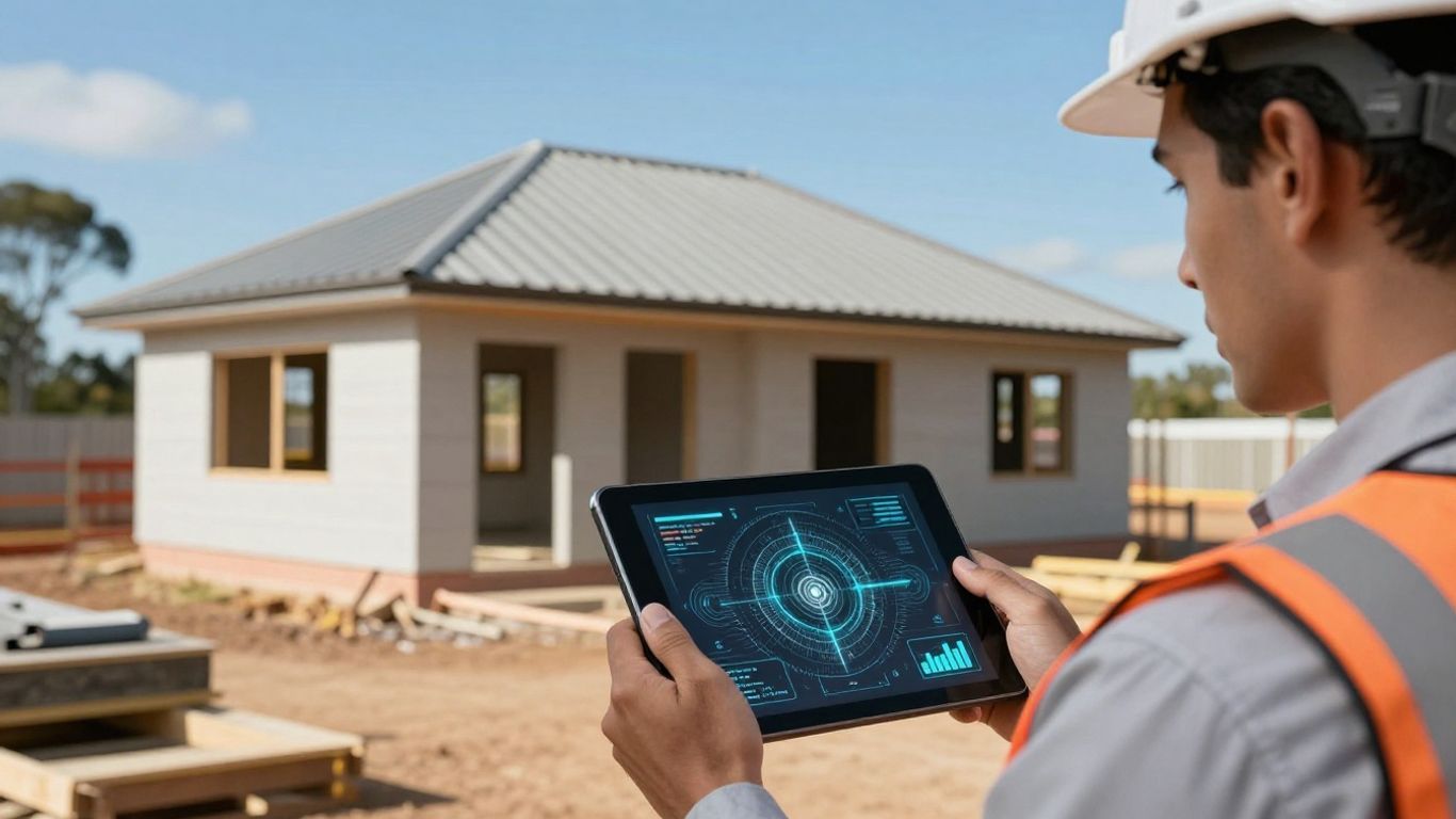 Builder using AI tool on Australian construction site.