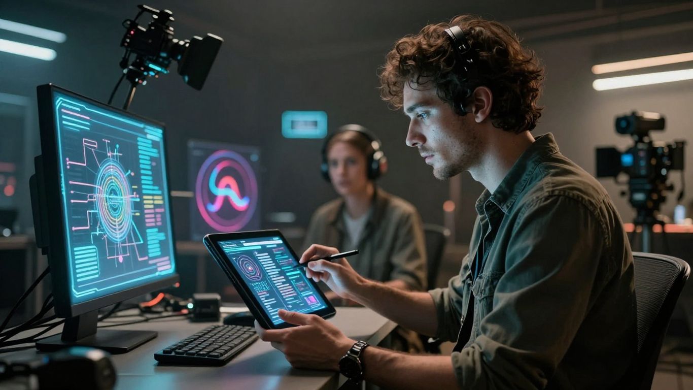 Intelligence artificielle et cinéma : un réalisateur travaille avec une IA.