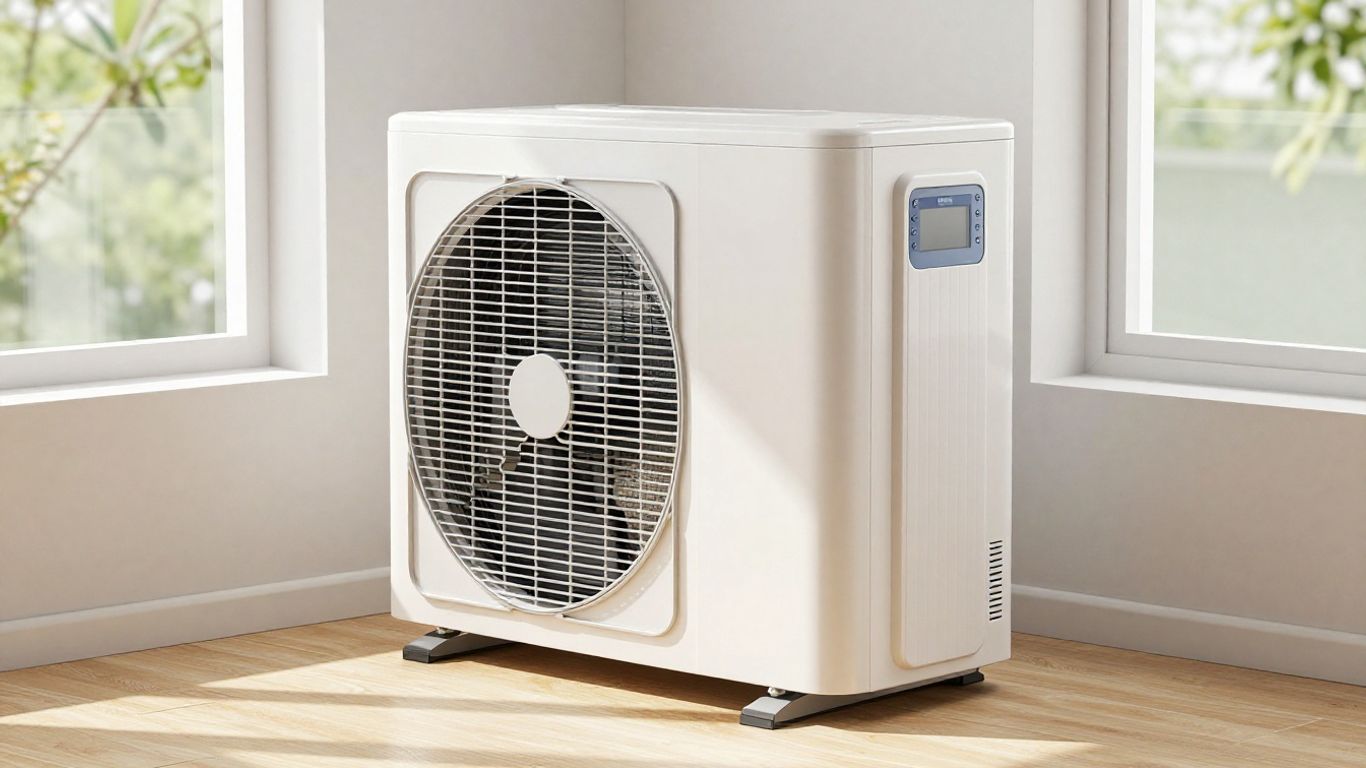 Climatiseur mobile dans une pièce ensoleillée.