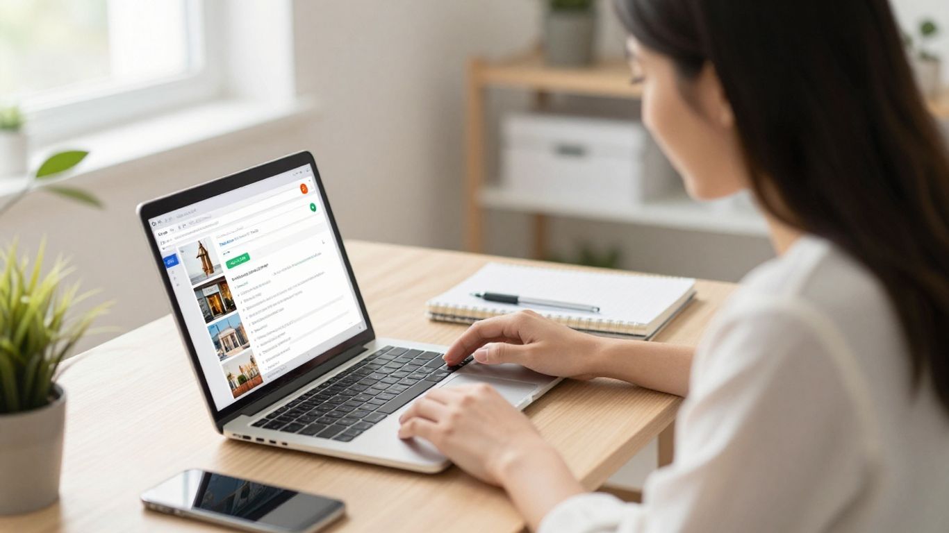 Business owner reviewing local search details