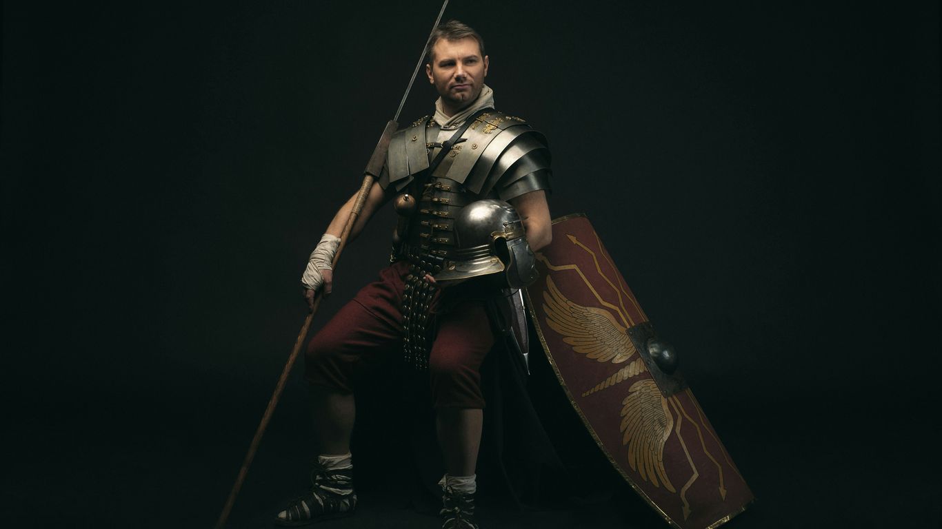 man wearing shoulder pads