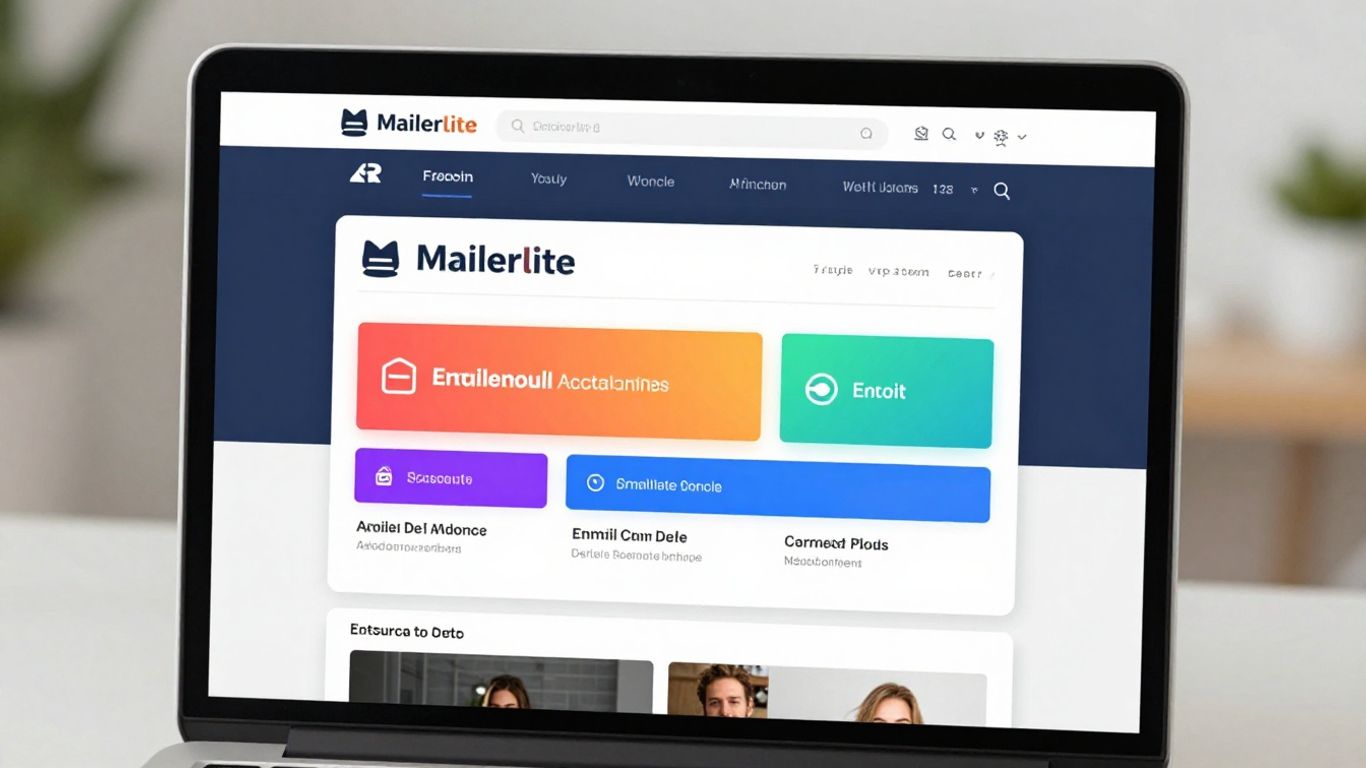 MailerLite email marketing software interface on a laptop screen.