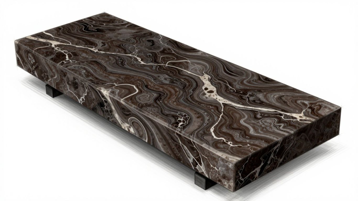 Emperador dark marble slab with natural veining.