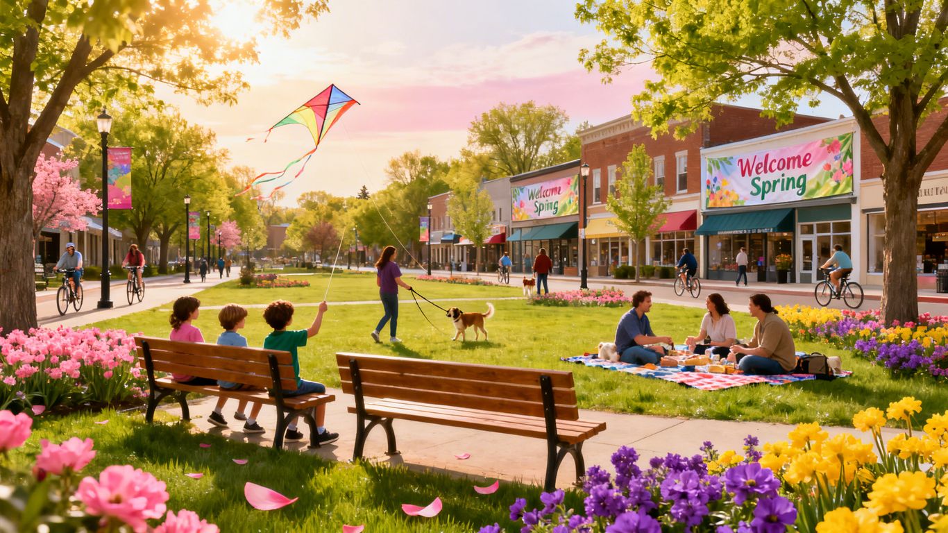 Spring in Hamburg, NY with green trees and flowers.