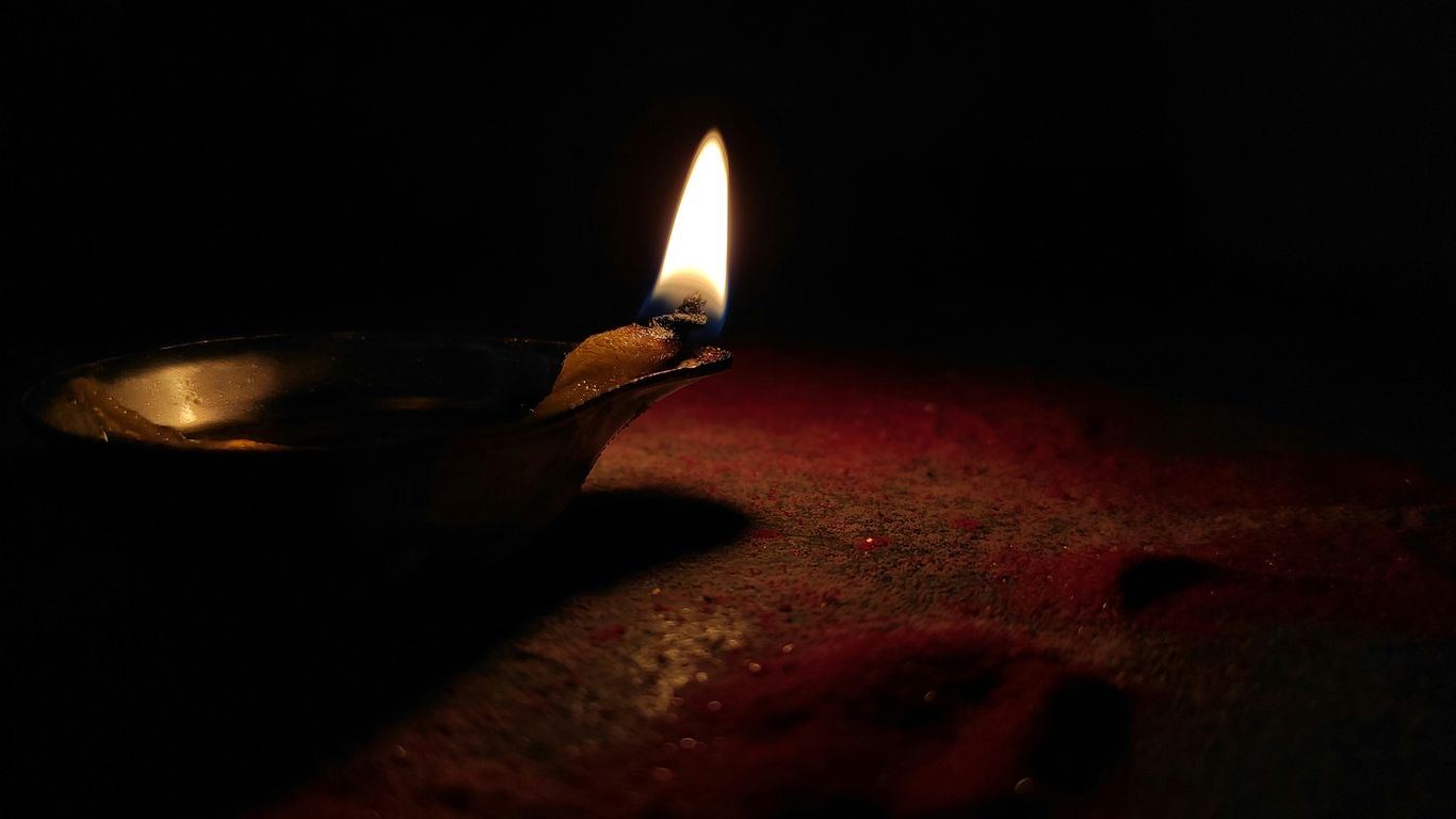 Traditional lamps glowing at a festival