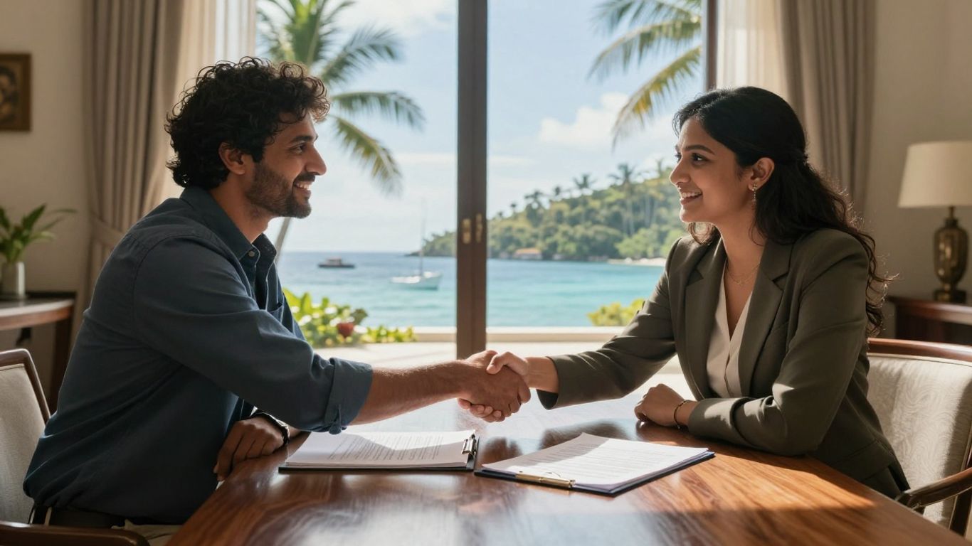 Couple shaking hands over a deal for Phuket real estate.