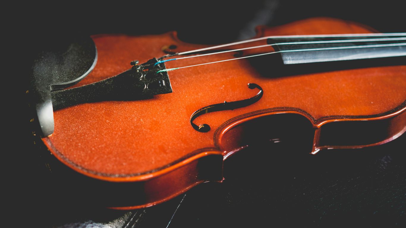 Violin workshop with wooden instruments