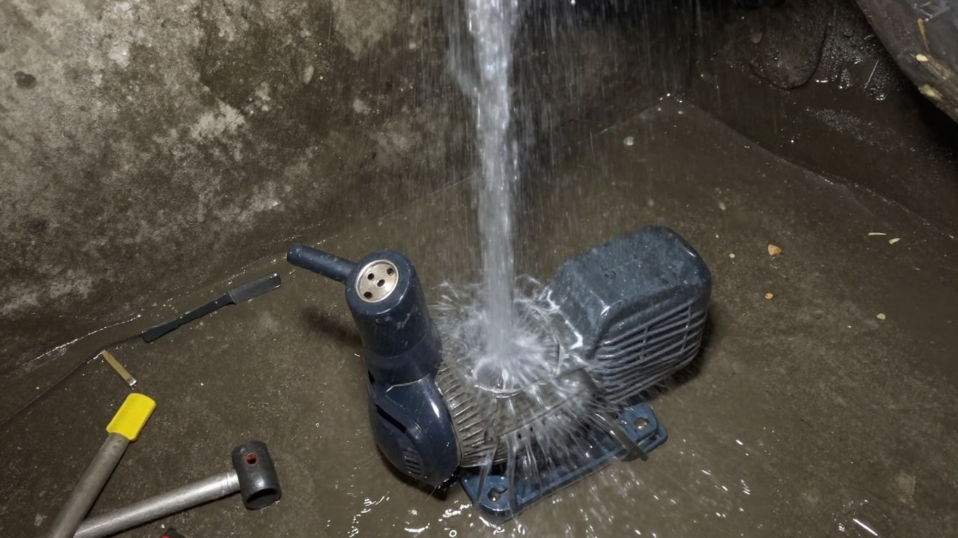 Sump pump working during spring thaw water emergency.