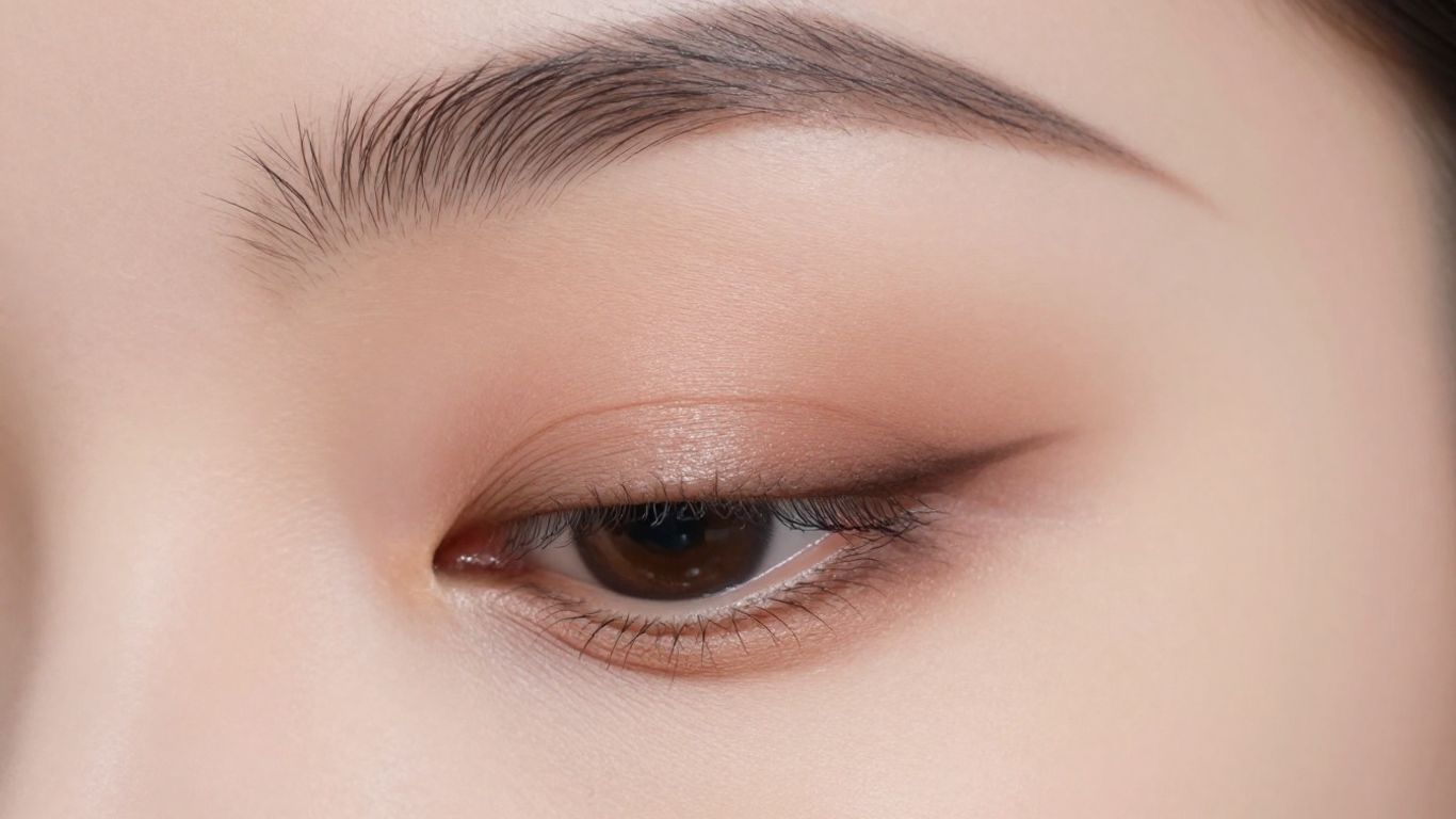 Beginner eyeshadow application on a woman's eye.