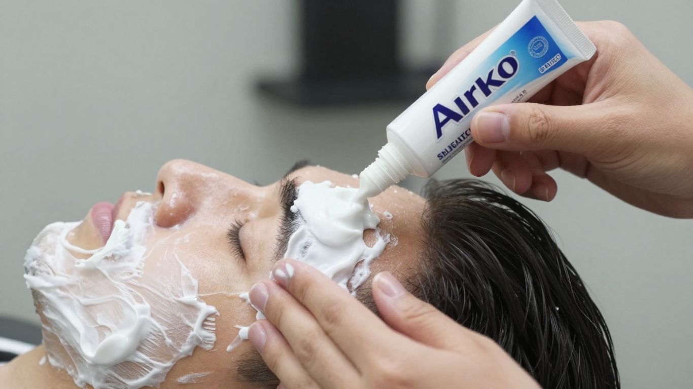 Barber applying shaving cream to client's face.