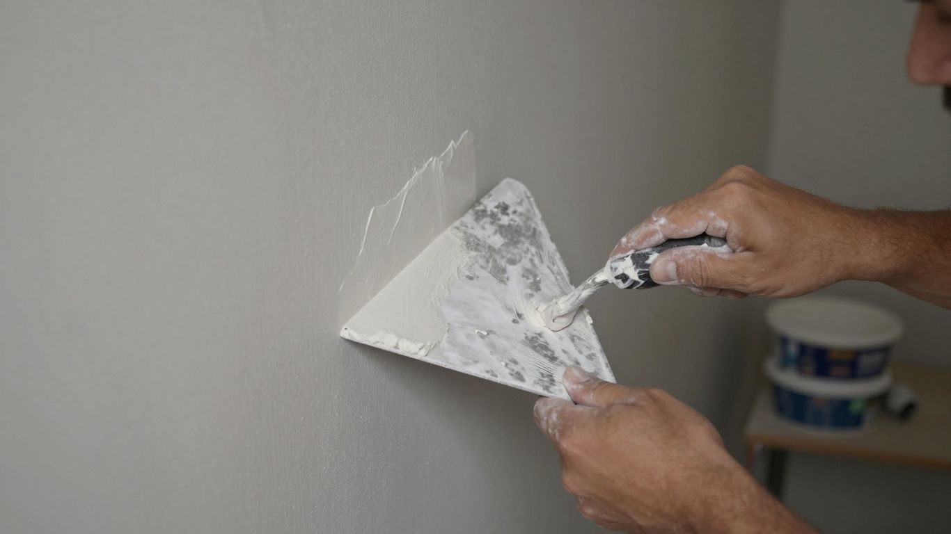 Plasterer smoothing a wall with a trowel.