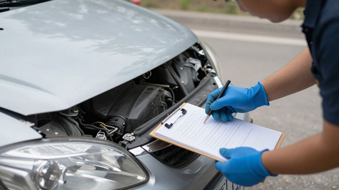 Beschädigtes Auto nach Wildunfall, Schadenaufnahme durch Gutachter.