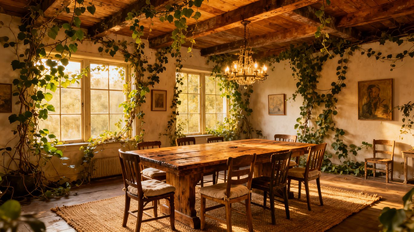 Artistic restaurant with rustic decor