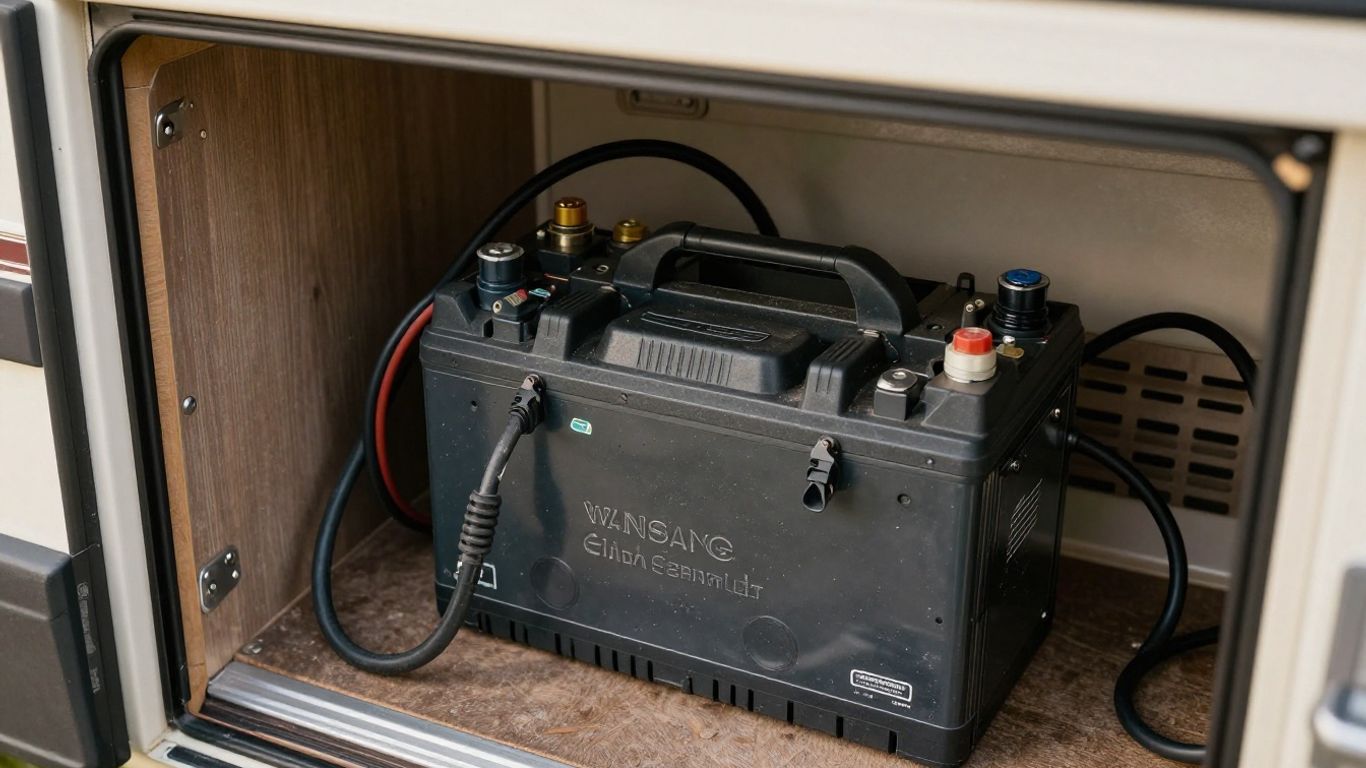 Charger installed near caravan battery