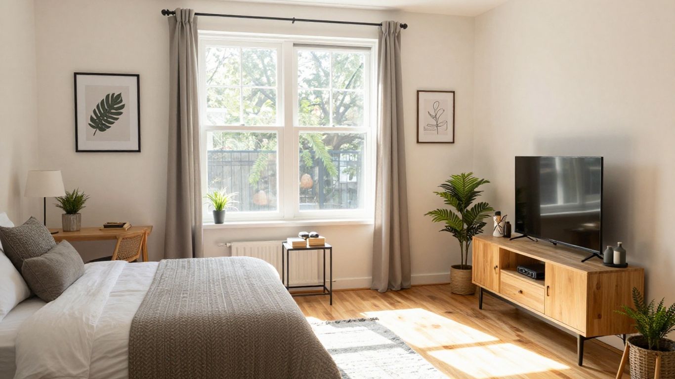 Cozy and well-decorated Airbnb interior with natural light.