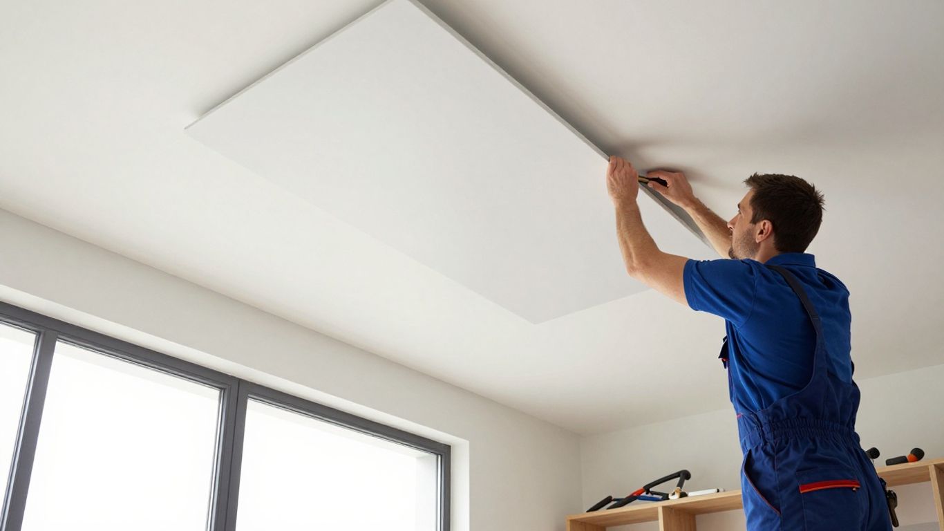 Contractor installing a new ceiling panel.