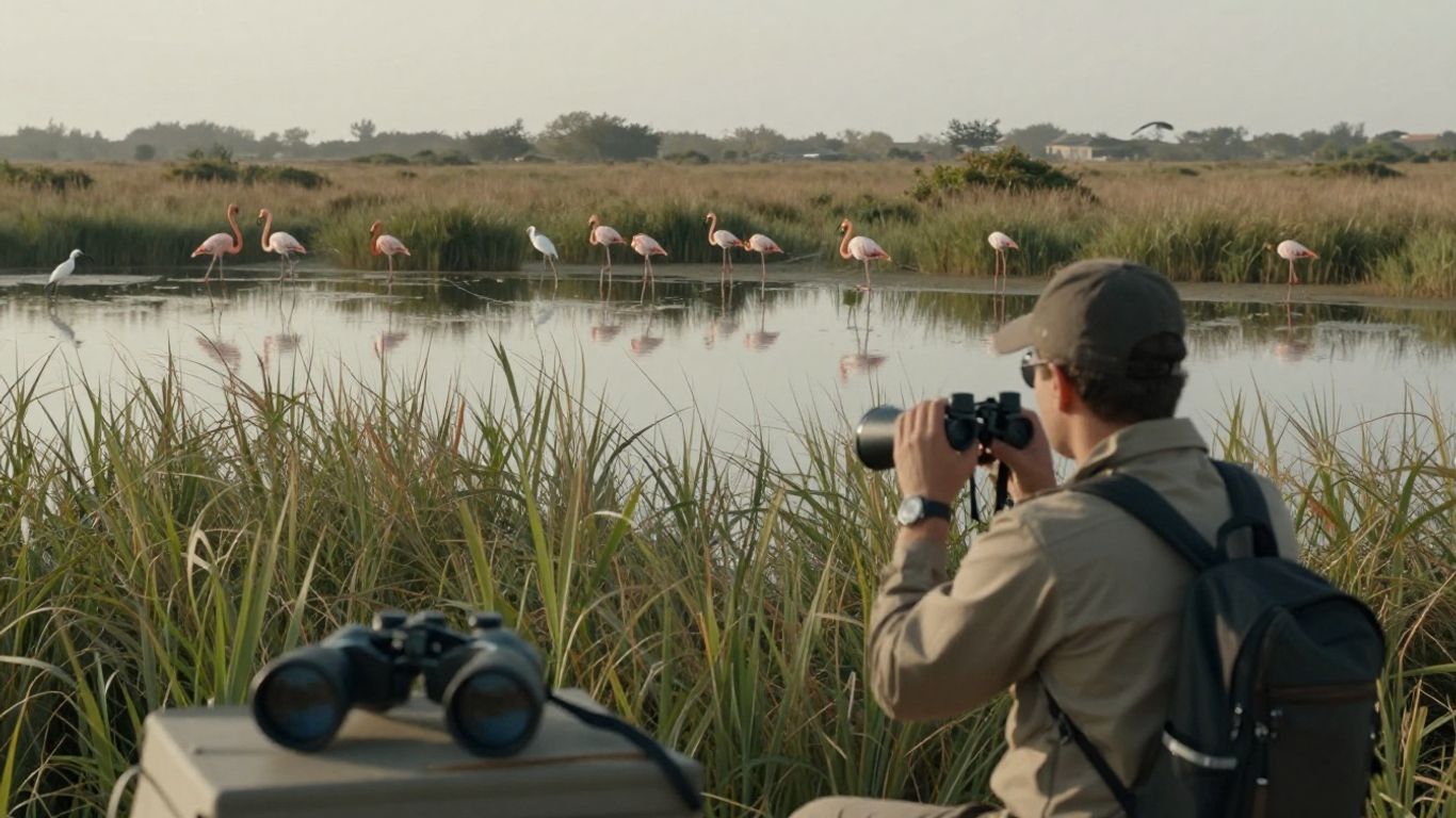 Guide observing birds across Camargue marshes