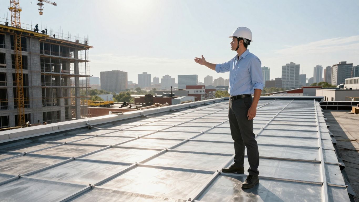Salesperson on a rooftop overlooking a city