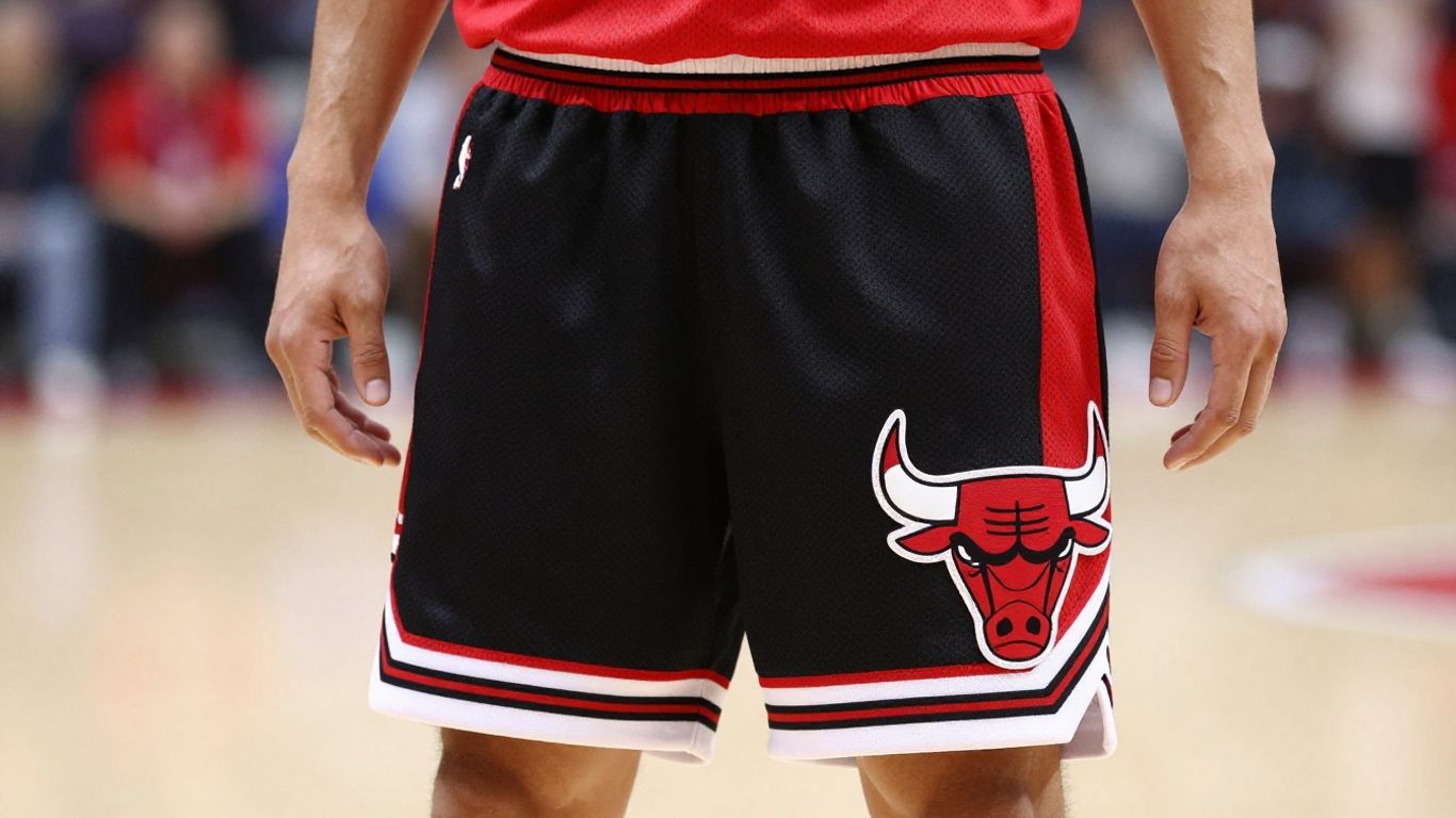 Pantaloni Chicago Bulls cu logo și culori iconice.