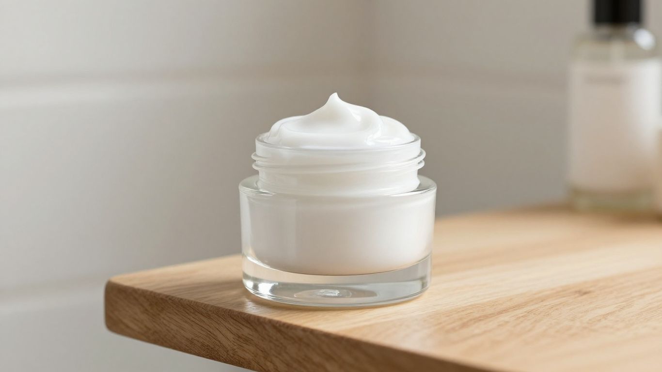 A jar of soothing face cream on a shelf