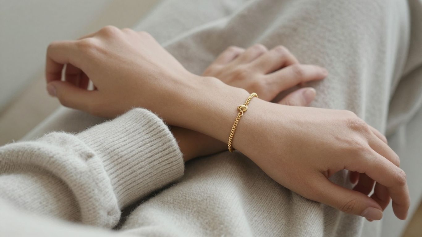 Minimal gold bracelet styled with everyday clothing