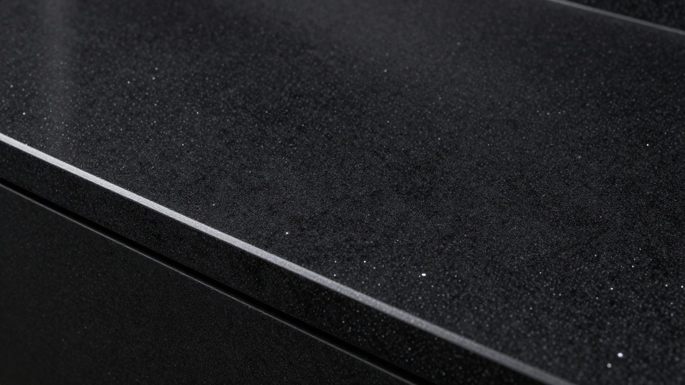 Black sparkle kitchen worktop with reflective glitter.