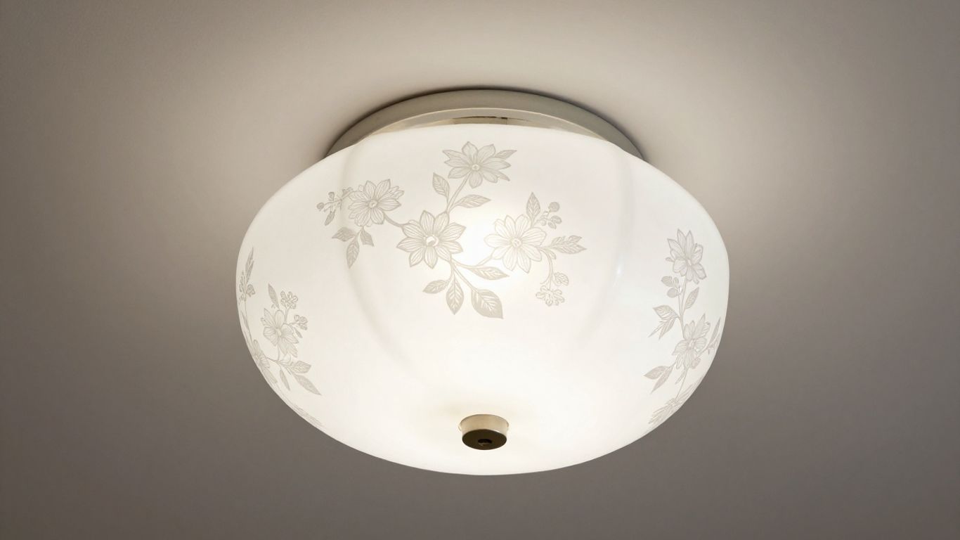 Floral flush mount ceiling lamp with frosted glass shade.