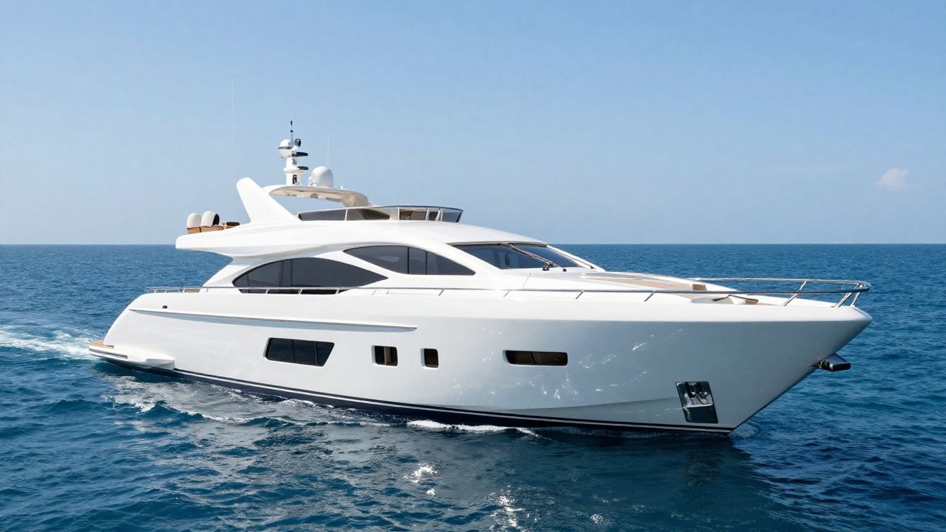 Luxurious 40m yacht sailing on a clear blue ocean.