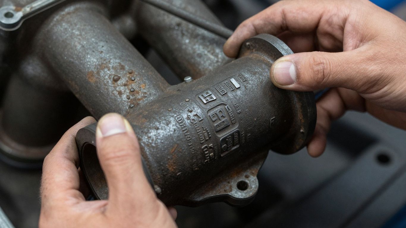 Mechanic examining a used car engine