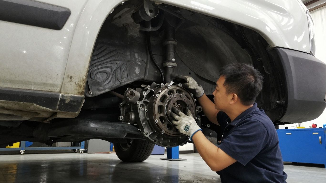 Close view of a mechanic inspecting a worn flywheel