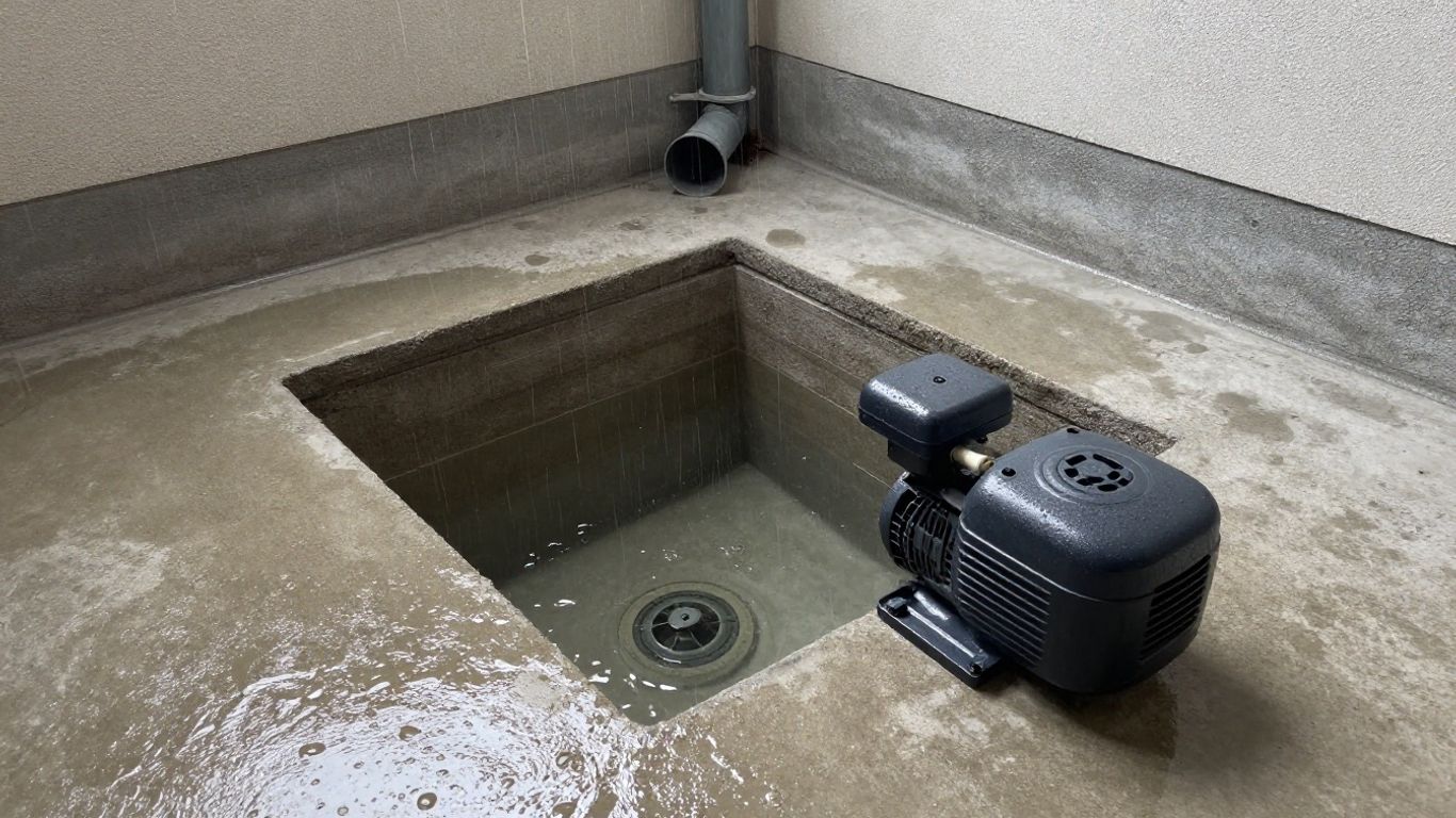Basement sump pit during heavy rainfall