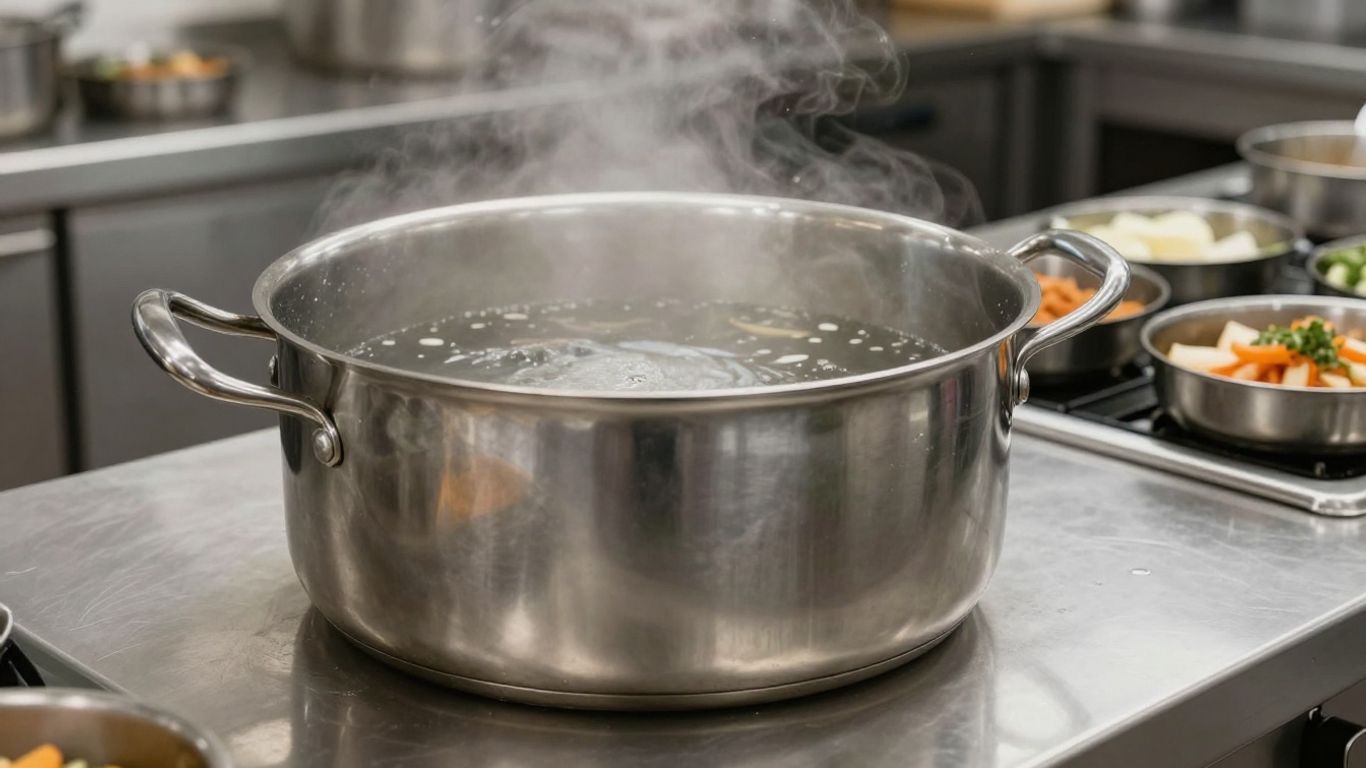 Stainless steel bain marie pot with steaming food pans.